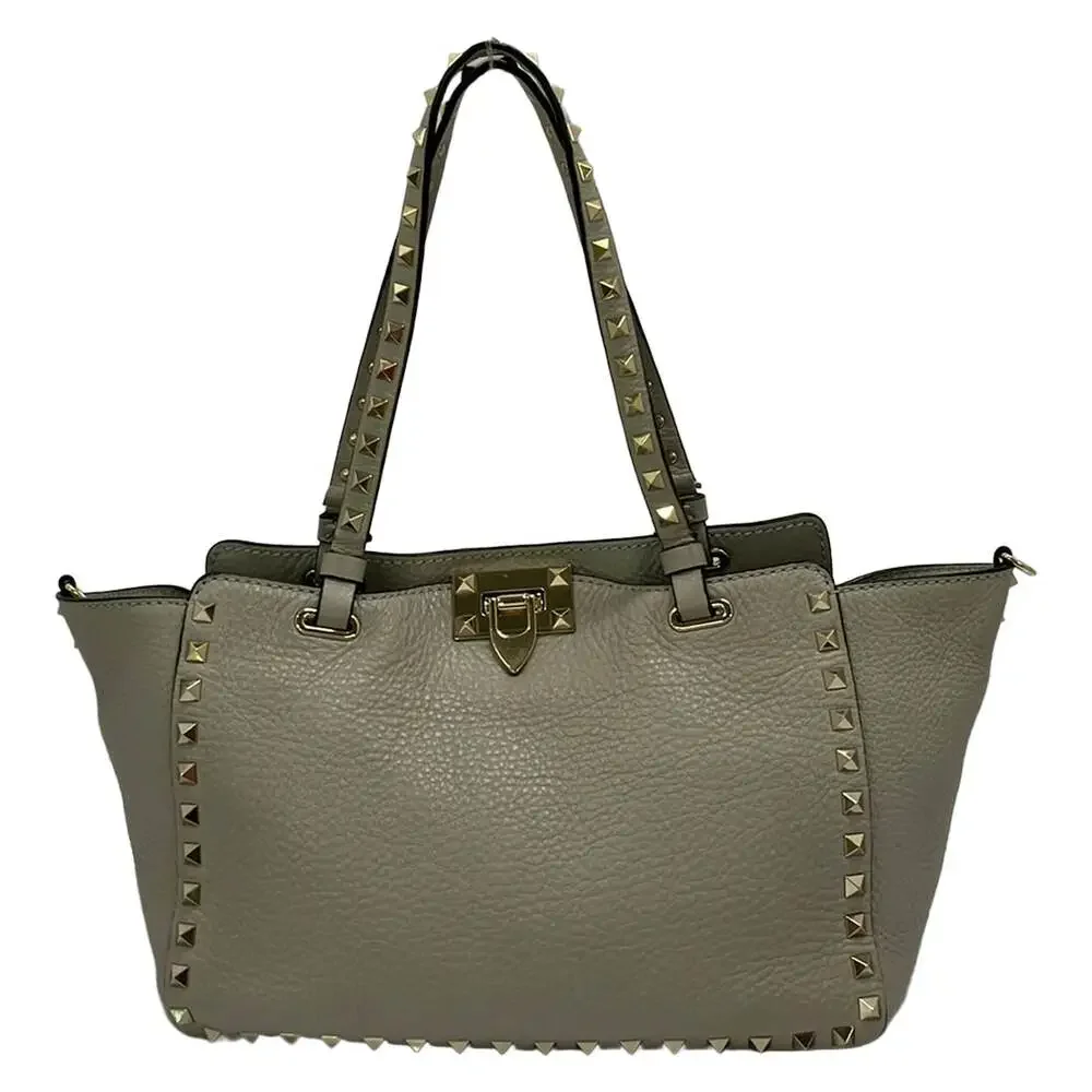 Valentino Garavani Rock Studs 2-Way Bag Handbag Gray Gold Leather Hardware